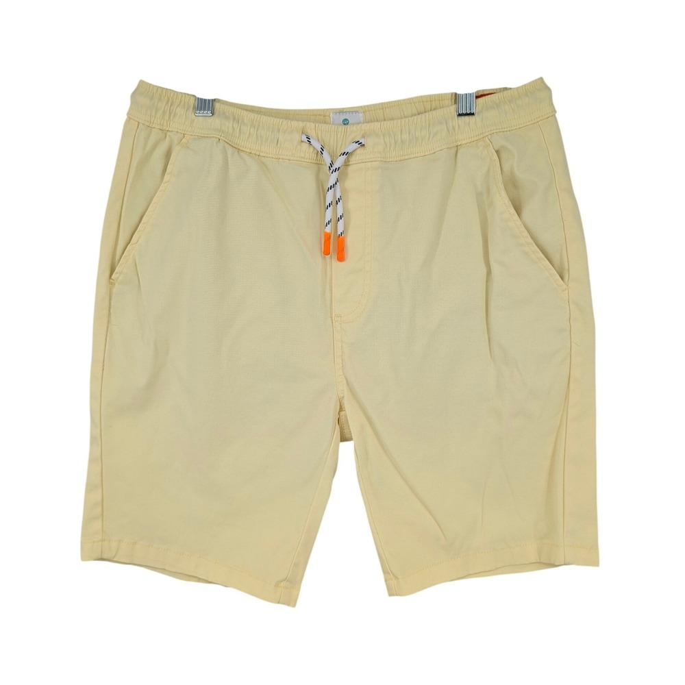 Free Planet Mens Small Pale Yellow Elastic Drawstring Waist Chino Shorts Pockets